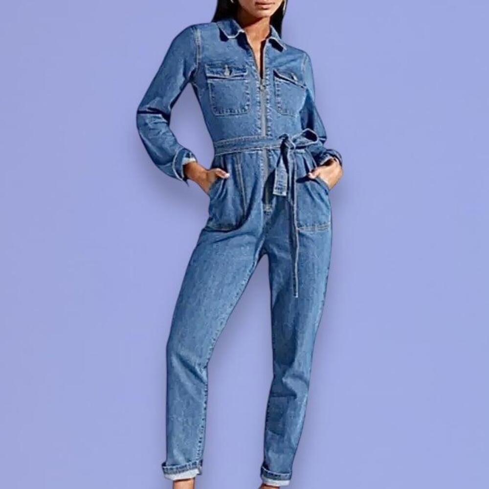 Long sleeve denim jumpsuit